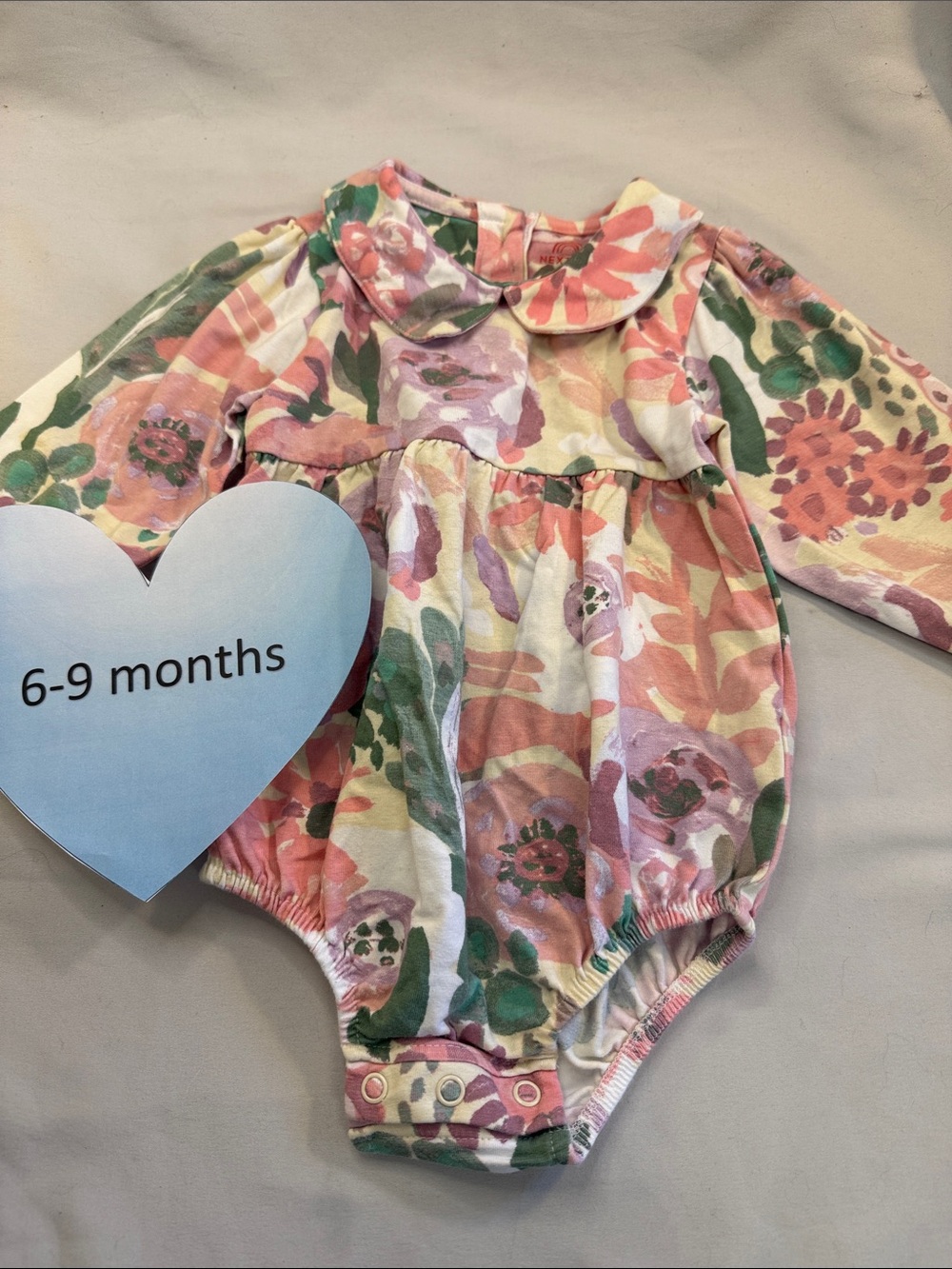 next Floral Bubble Romper in Pink, Green & Cream
